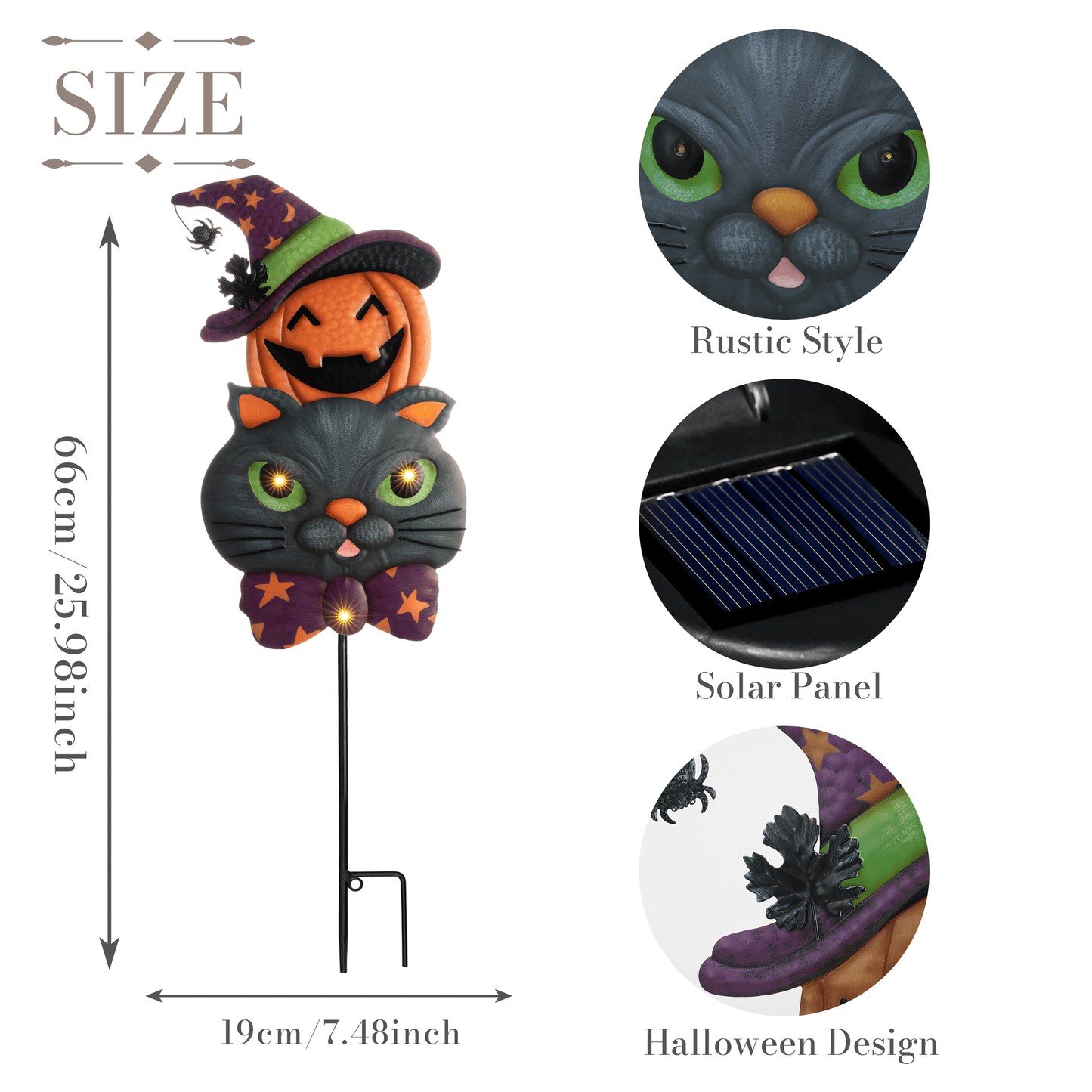 TERESA'S COLLECTIONS Pre-Lit Halloween Decorations Outdoor, Solar Garden Stake with 2 Stacks Cute Black Cat Pumpkin, Jack O Lantern Metal Yard Art Lawn Gift for Valentines Party Porch Patio Decor, 23"