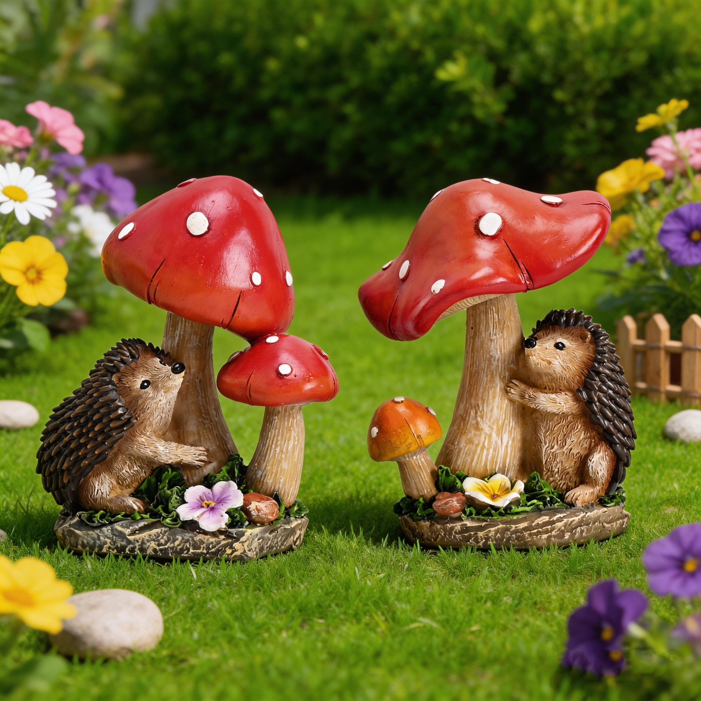 TERESA'S COLLECTIONS Garden Decor, Set of 2 Cute Hedgehogs and Mushrooms Garden Decor, Waterproof Resin Garden Statue, Hedgehogs Gift, Garden Gift for Women Mom, Indoor/Outdoor