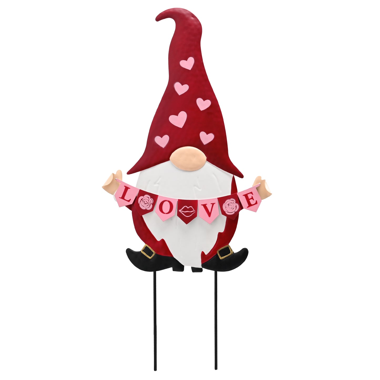 TERESA'S COLLECTIONS Valentine's Day Gnome Decor, 27" Metal Yard Stakes with LOVE Sign, Pink & Red Outdoor Garden Decor, Romantic Holiday Welcome Yard Signs for Lawn Porch Patio Home Decor