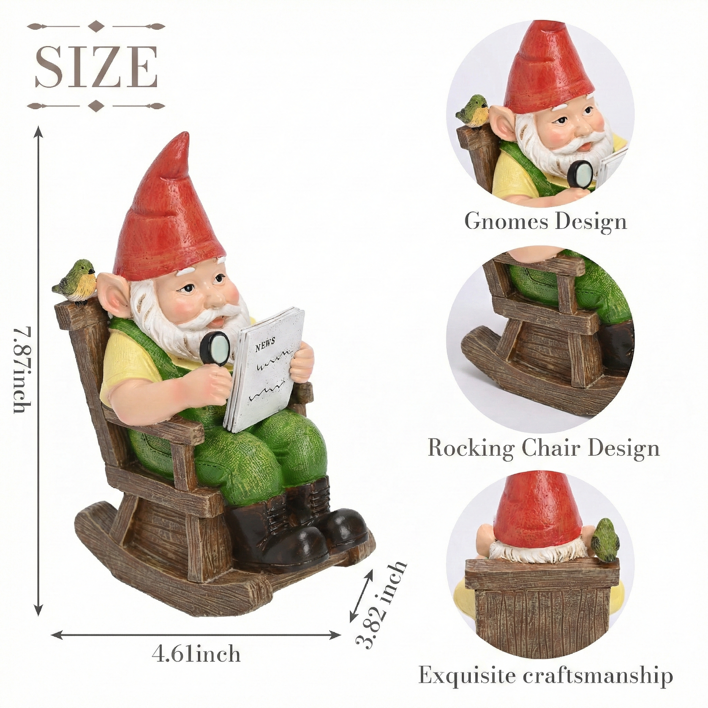 TERESA'S COLLECTIONS Garden Outdoor Decor,Gnomes sitting in a rocking chair reading a newspaper,Gnomes Garden Decor, Waterproof Resin Garden Statue, Garden Gift, Indoor/Outdoor,7.9"