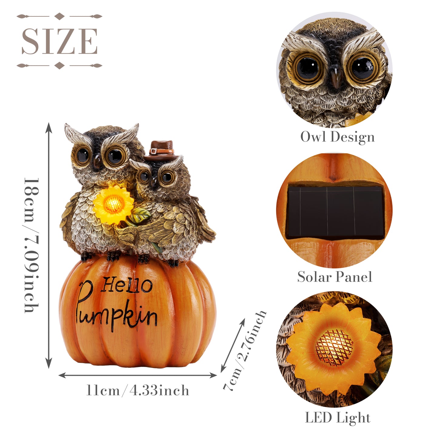 TERESA'S COLLECTIONS Fall Decor, Autumn Owl Decor, Owl Perch on Pumpkin with Solar Light, Outdoor Fall Decor Waterproof Resin, Fall Gifts Outdoor/Indoorr, 7.1"