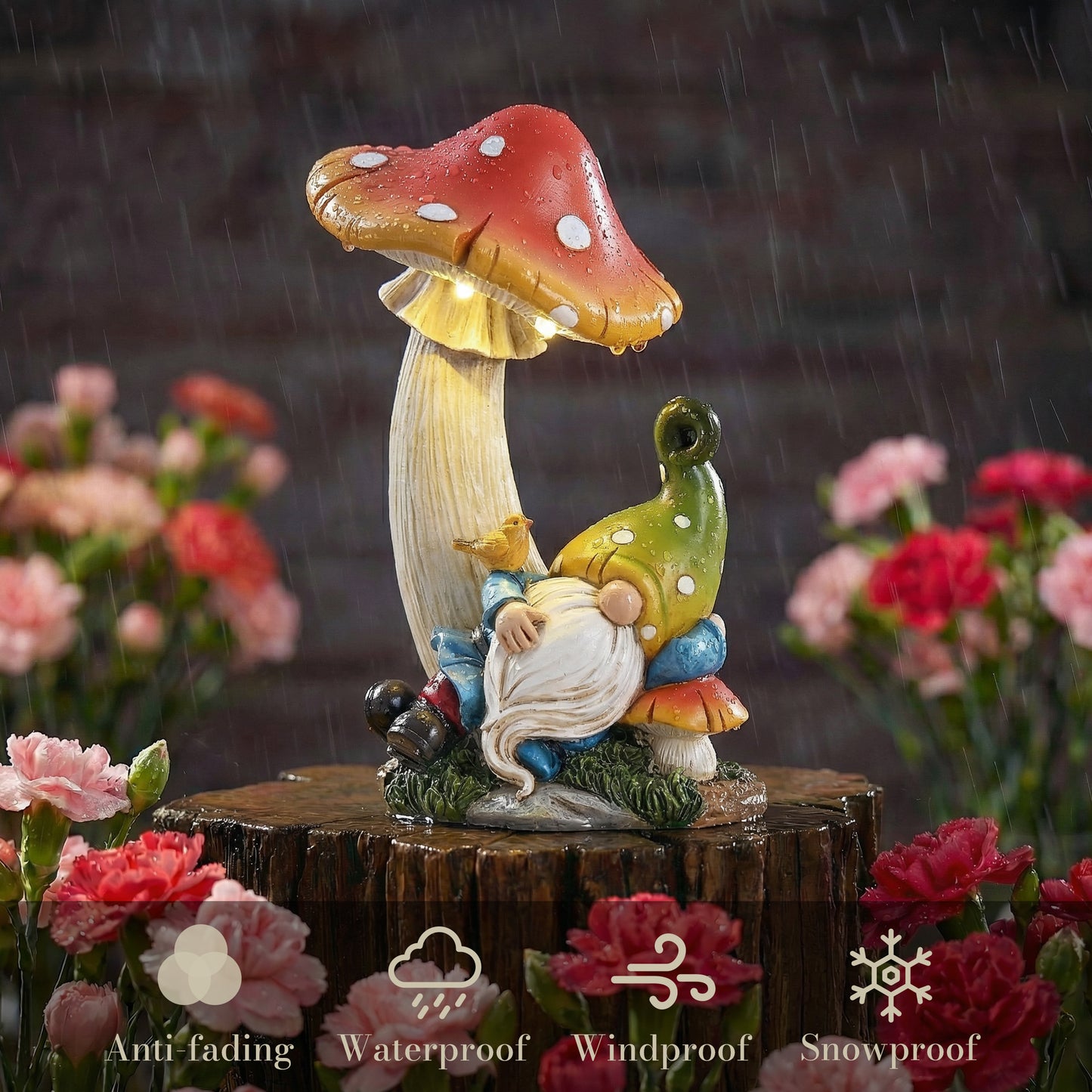 TERESA'S COLLECTIONS Garden Decor, Garden Gnome Resting under Mushroom, Gnomes Decor, Solar-Powered Resin, Waterproof Garden Decor, Garden Gifts for Mom,Indoor/Outdoor,7.5"