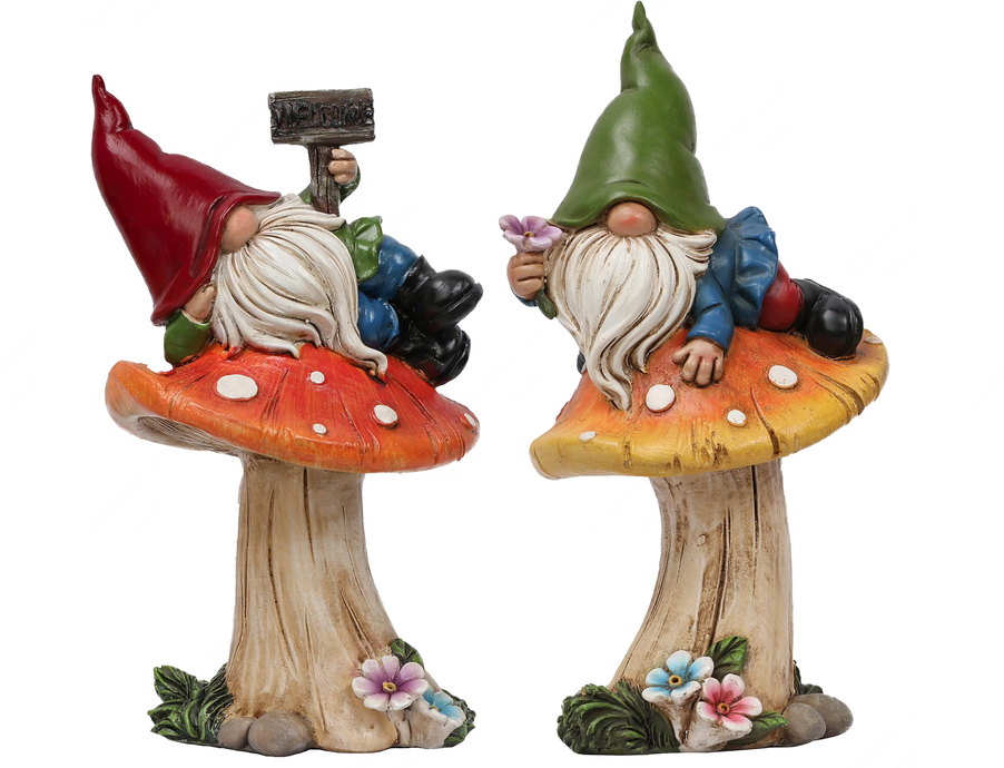 TERESA'S COLLECTIONS Set of 2 Cute Fall Gnomes Garden Decor for Yard 7" Waterproof Fall Decoration Resin Statues on Mushroom Statues for Outdoor, Ideal Gift for Dad Mom Birthday,Housewarming Gifts