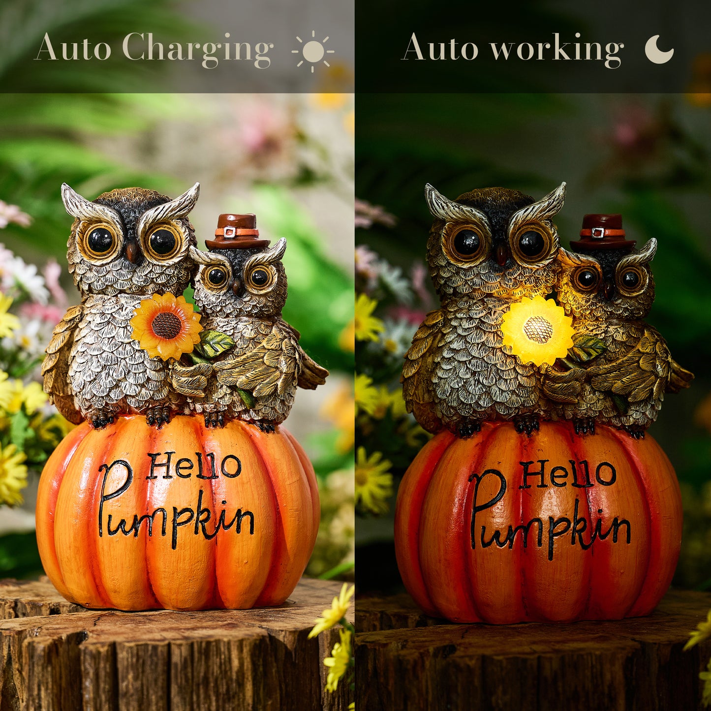 TERESA'S COLLECTIONS Fall Decor, Autumn Owl Decor, Owl Perch on Pumpkin with Solar Light, Outdoor Fall Decor Waterproof Resin, Fall Gifts Outdoor/Indoorr, 7.1"