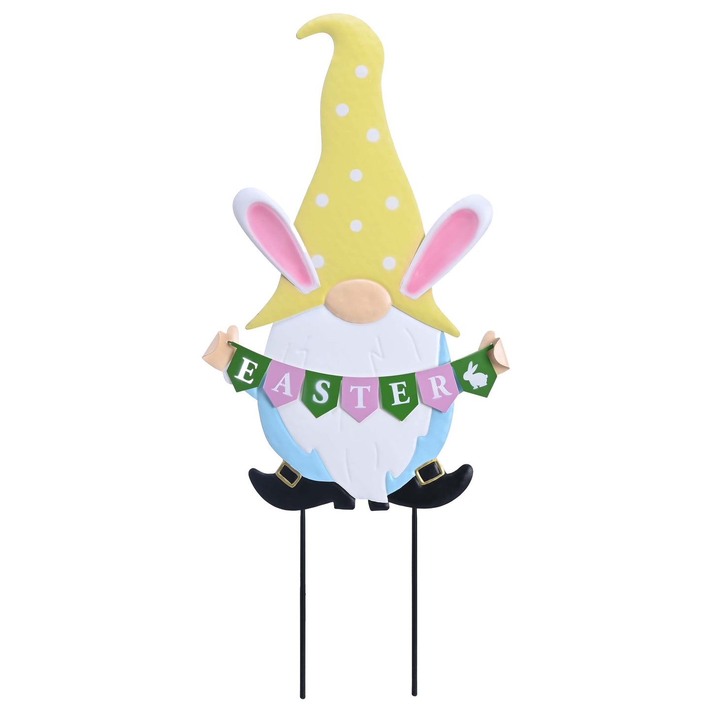 TERESA'S COLLECTIONS Easter Decorations Outdoor for Home, Metal Easter Gnomes Decor Yard Stakes, Pink & Blue Egg Rabbit Garden Stakes Gifts, Welcome Yard Signs for Outside Lawn Porch Patio, 27"