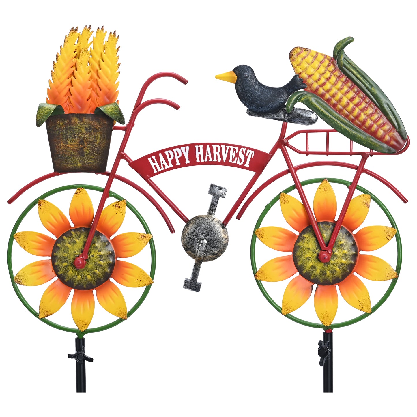 TERESA'S COLLECTIONS Fall Bicycle Garden Stake Sunflower Outdoor Decor Happy Harvest Yard Art for Lawn Patio Porch,24"