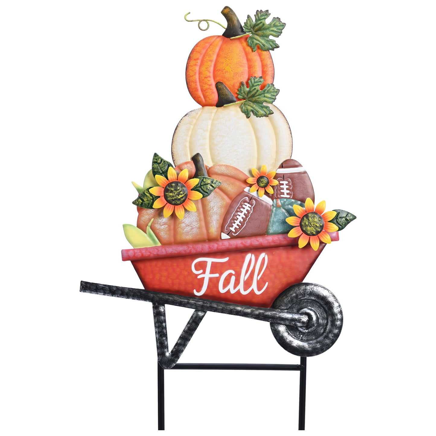 TERESA'S COLLECTIONS Fall Garden Stake, Wheelbarrow Pumpkin Outdoor Decor Sunflower Football Yard Art for Lawn Patio Porch,23