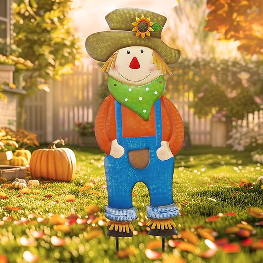 TERESA'S COLLECTIONS Fall Decor for Outdoor Home, Scarecrow for Garden Metal Stakes for Fall Decorations, Autumn Decor for Thanksgiving Decorations, Blue Harvest Yard Signs for Home Lawn Patio, 30"