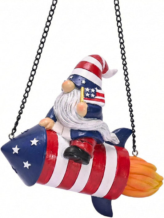 TERESA'S COLLECTIONS 4th of July Patriotic Gnome Decorations for Garden,Gnomes Resin Outdoor Riding on Rocket with American Flag for Outside,Memorial Ornaments Gift for Independence Day