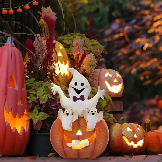 TERESA'S COLLECTIONS Halloween Decorations LED Jack-O-Lantern Pumpkin Lantern Battery Operated,Cute Spooky Orange Metal Lantern with Candle for Home,Yard,Table Top,Trick Or Treat,Gifts for Party,12"