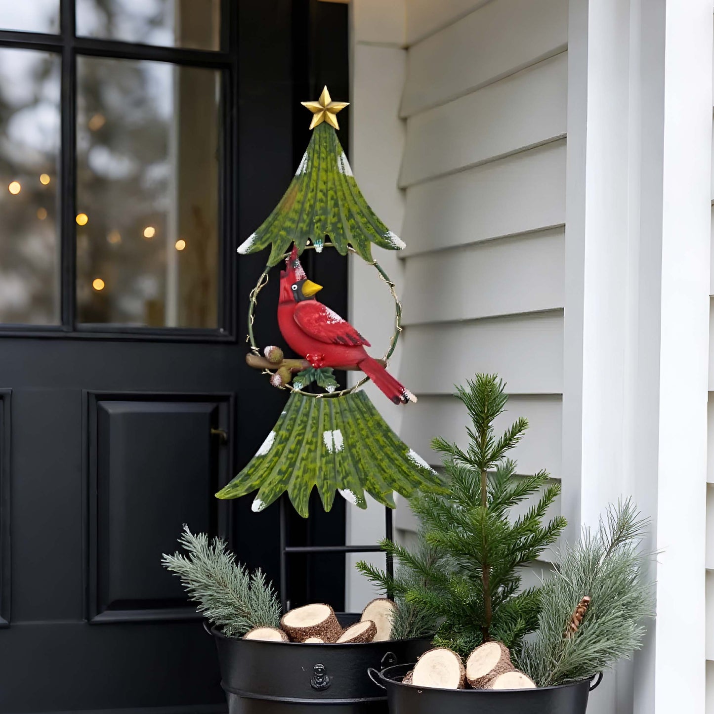 TERESA'S COLLECTIONS Metal Christmas Tree Decorations Cardinal Garden Stake with Solar Light, Outdoor Christmas Decor for Home, Waterproof Xmas Decoraions for Yard, Holiday Party Gifts, 21"