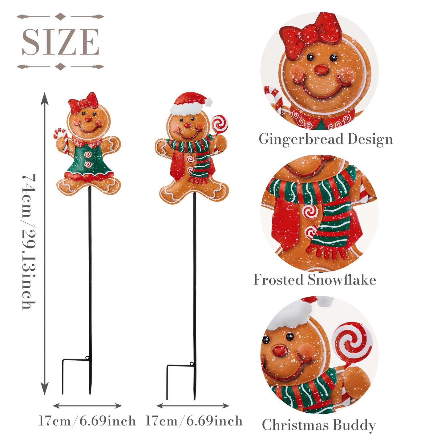 TERESA'S COLLECTIONS Metal Christmas Yard Stakes, Gingerbread Boy & Girl Outdoor Christmas Decorations for Home, 2 Pack Welcome Garden Stakes Sign with Candy, Waterproof Yard Xmas Party Gifts 30"