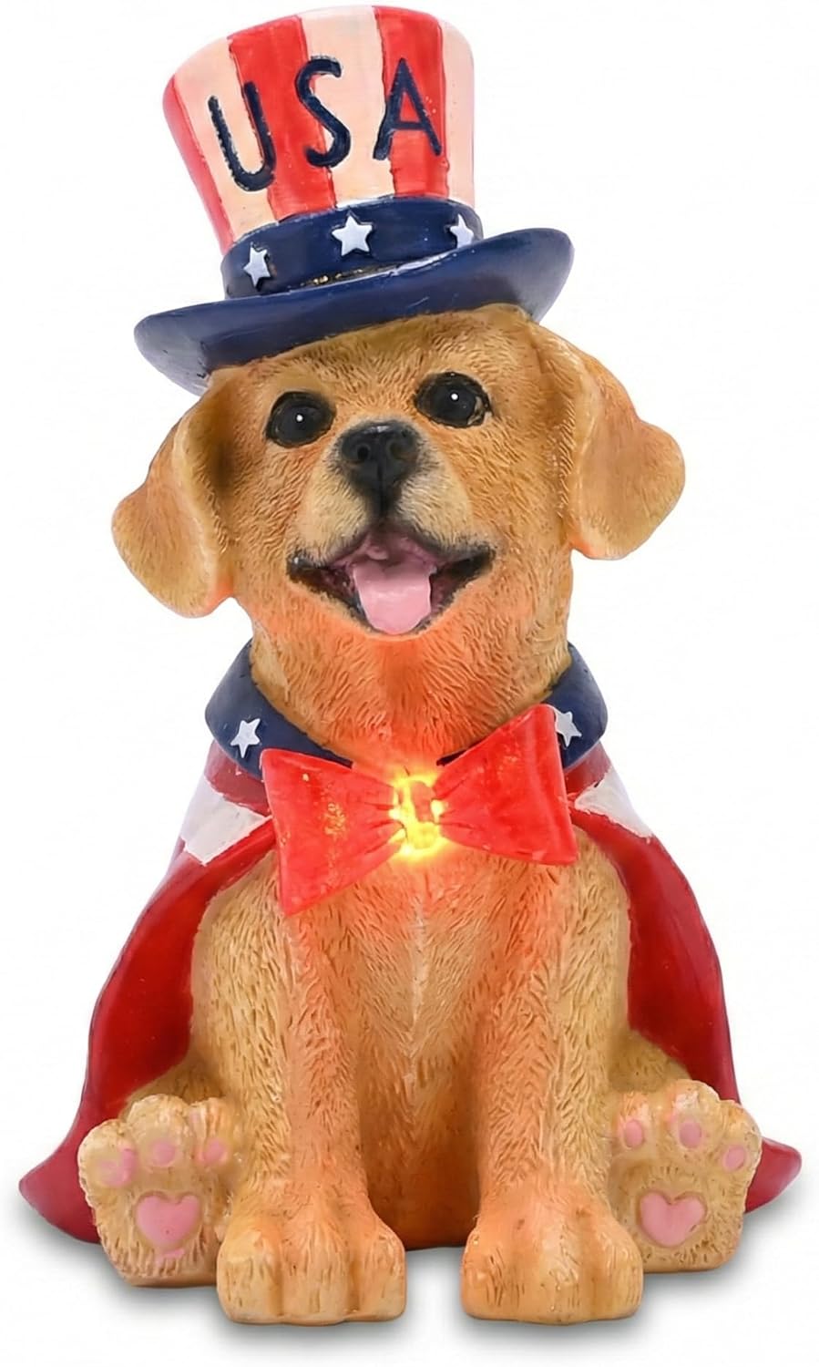 TERESA'S COLLECTIONS The Fourth of July Decor, Dog Statue with American National Day Costume and Solar Light, Waterproof Resin Garden Decor, Independence Day, for Party