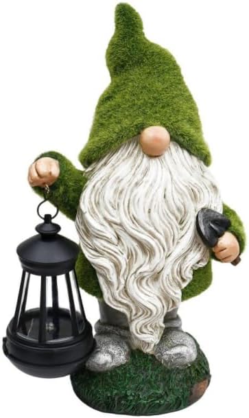 TERESA'S COLLECTIONS Fall Decor Outdoor Statue for Home, Resin Gnome Decorations with Solar Outdoor Lights for Garden Decor,Green Garden Sculptures & Statues for Front Patio Lawn, Gifts for Mom,8"