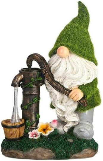 TERESA'S COLLECTIONS Resin Garden Gnomes Decorations for Yard with Solar Lights, Green Garden Sculptures & Statues for Porch Patio, Gifts for Mom and Dad，Outdoor Fall Garden Decor for Outside, 9"