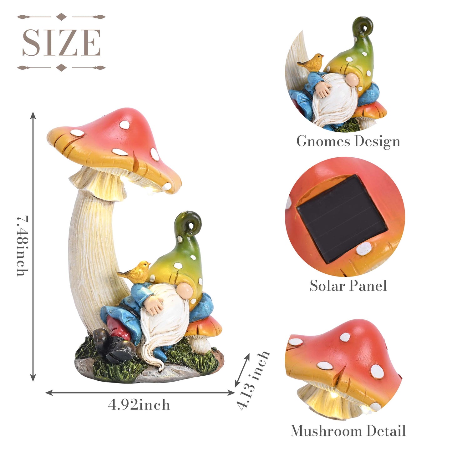 TERESA'S COLLECTIONS Garden Decor, Garden Gnome Resting under Mushroom, Gnomes Decor, Solar-Powered Resin, Waterproof Garden Decor, Garden Gifts for Mom,Indoor/Outdoor,7.5"