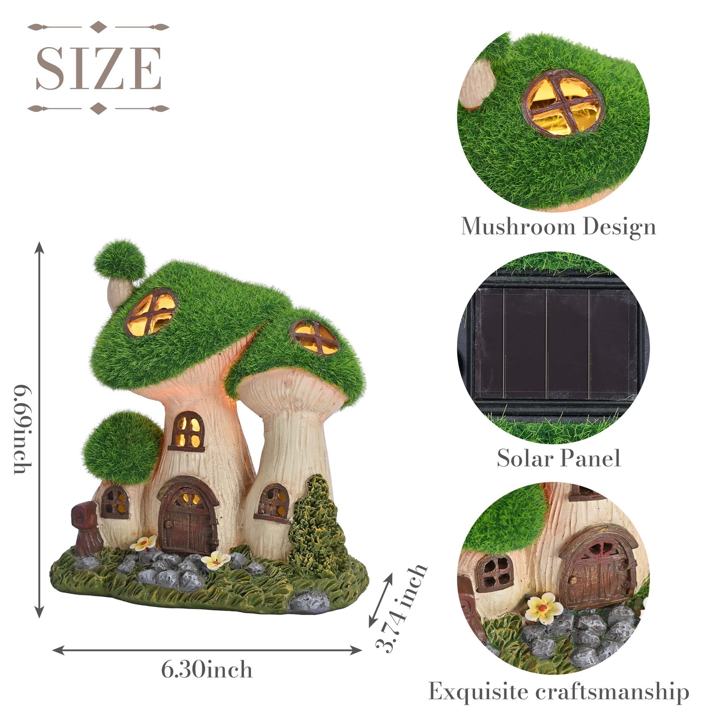 TERESA'S COLLECTIONS Garden Decor, Mushroom Fairy Garden House,Fairy House Decor, Waterproof Resin with Solar Lights, Garden Decor, Garden Gifts for Mom,Indoor/Outdoor,6.7"
