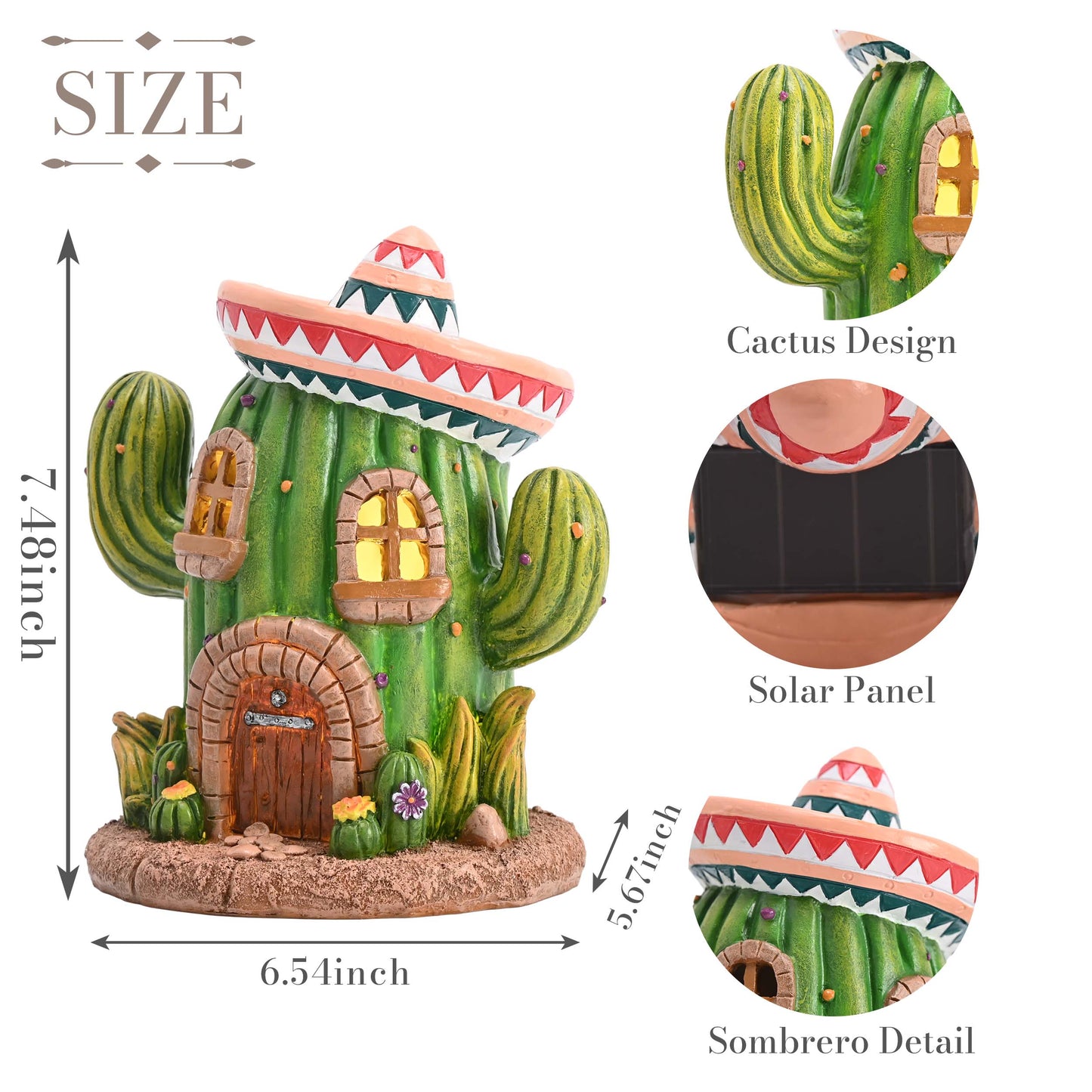 TERESA'S COLLECTIONS Garden Decor, Cactus Fairy House Cinco de Mayo Decor, Waterproof Resin Garden Statue, Cinco de Mayo Gift, Garden Gift, Indoor/Outdoor, 7.5"