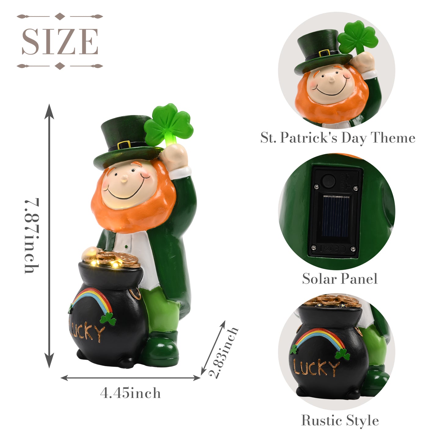 TERESA'S COLLECTIONS St Patricks Decorations for Outdoor Decor, Irish Luckly Tiered Tray Decor with Clover, St Patricks Day Shamrock Leprechaun Figurine with Solar Lights, Irish Gifts for Home,7.9"