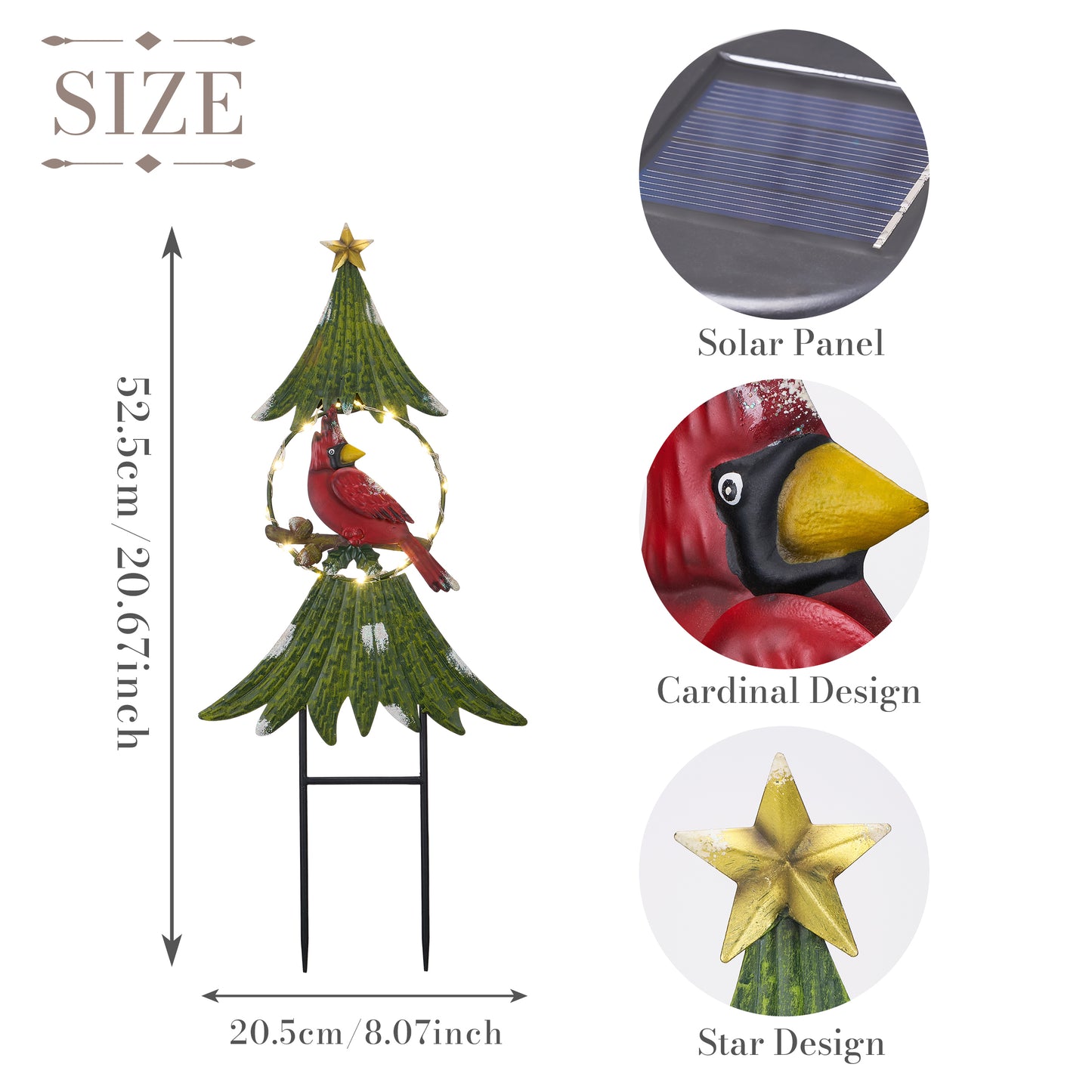 TERESA'S COLLECTIONS Metal Christmas Tree Decorations Cardinal Garden Stake with Solar Light, Outdoor Christmas Decor for Home, Waterproof Xmas Decoraions for Yard, Holiday Party Gifts, 21"