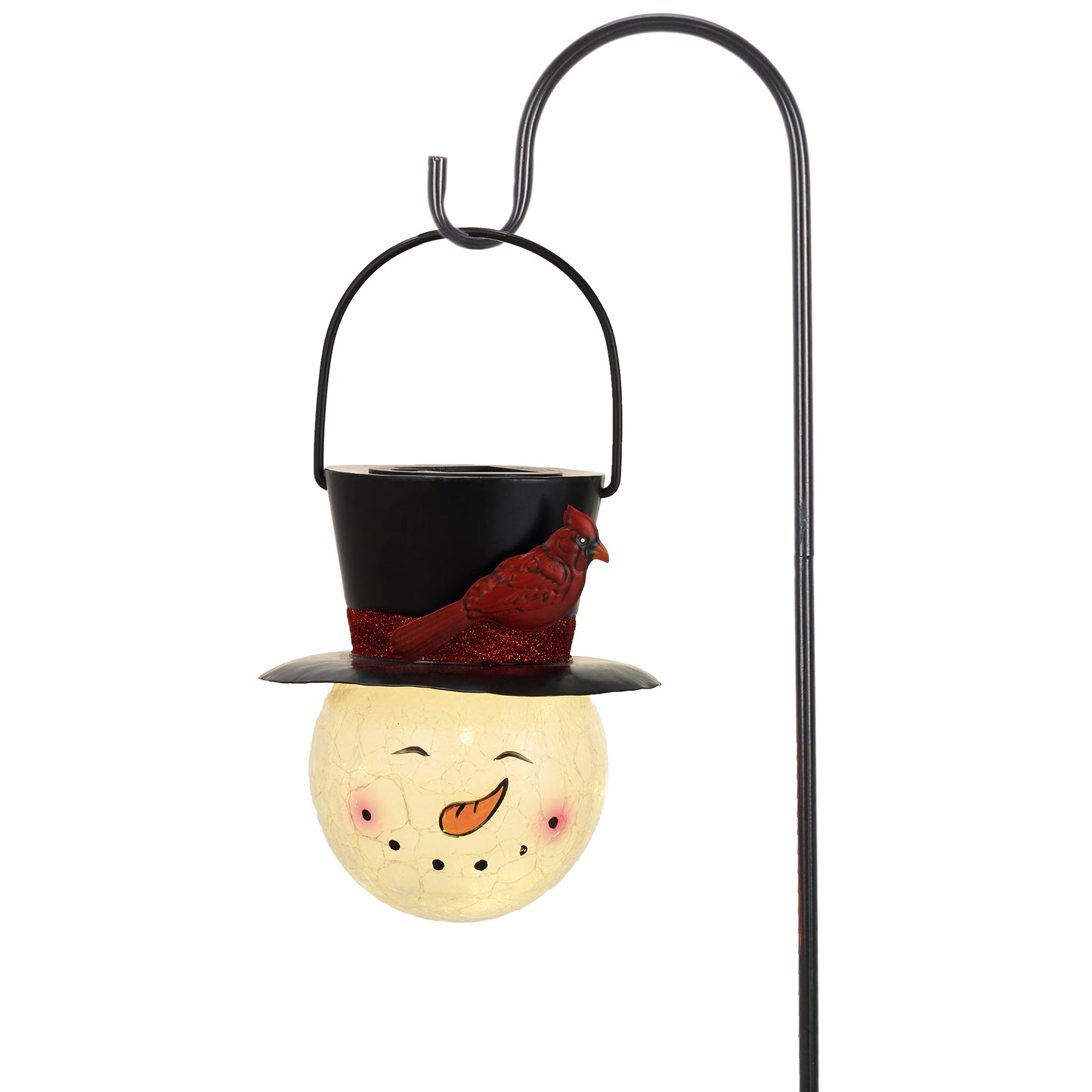 TERESA'S COLLECTIONS Outdoor Christmas Decorations for House, 36'' Snowman Glass Solar Lantern Stake with Black Cardinal Hat, Xmas Solar Christmas Lights for Garden Party Decor,Christmas Gift