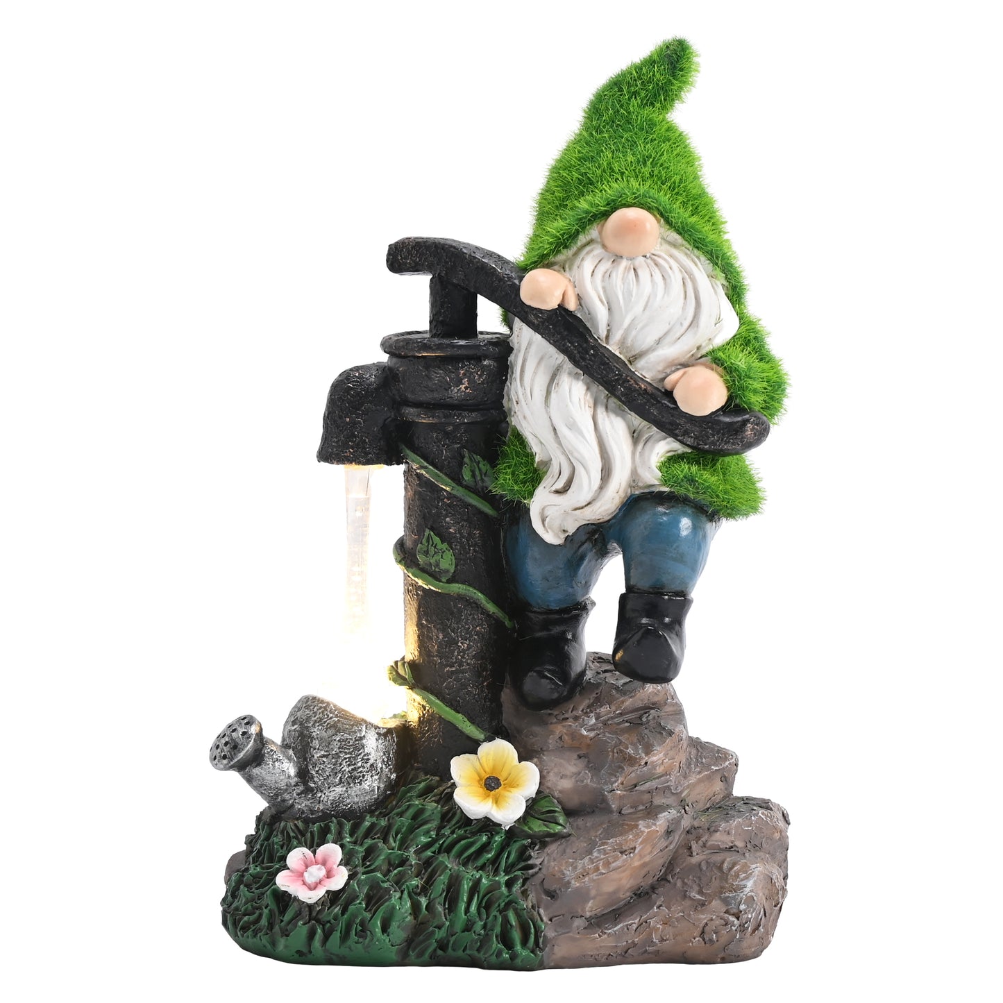 TERESA'S COLLECTIONS Garden Decor, Garden Gnomes Pumping Water,Gnomes Decor, Waterproof Resin with Solar Lights, Garden Decor, Garden Gifts for Mom,Indoor/Outdoor,9"