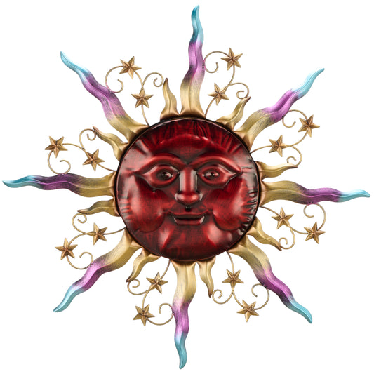 TERESA'S COLLECTIONS Metal Wall Art for Outdoor Decor,12" Red Sun Face 3D Wall Decor for Garden Decor,Rustic Retro Hanging Sculpture for Outside Living Room Home Patio Farmhouse Ideal Gift for Mom