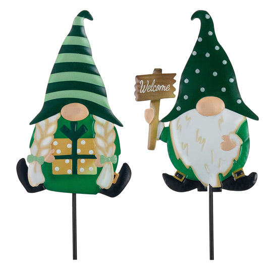 TERESA'S COLLECTIONS Outdoor Christmas Decorations for Home,2Pcs St. Patrick's Decor Green Gnome Stakes for Garden,Metal Yard Art Shamrock Gifts for Him Her,St. Patrick's Day Decorations for Porch,23"