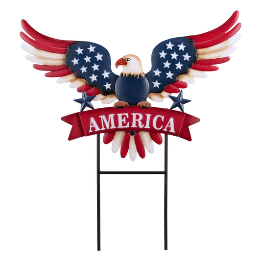 TERESA'S COLLECTIONS 4th of July Decorations for Outdoor, Patriotic Memorial Day Garden Decor, Eagle Metal Yard Art Sign for Outside, Americana Garden Stake for Lawn, Independence Day Gifts, 22.4''