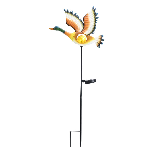 TERESA'S COLLECTIONS Solar Flying Duck Garden Stake Light, Metal Mallard Outdoor Decor with Warm Crackle Globe, Gift for Mom on Mother's Day, Yard Patio Lawn Art