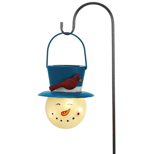 TERESA'S COLLECTIONS Outdoor Christmas Decorations for House, 36'' Snowman Glass Solar Lantern Stake with Blue Cardinal Hat, Xmas Grinch Solar Christmas Lights for Garden Party Decor,Christmas Gift