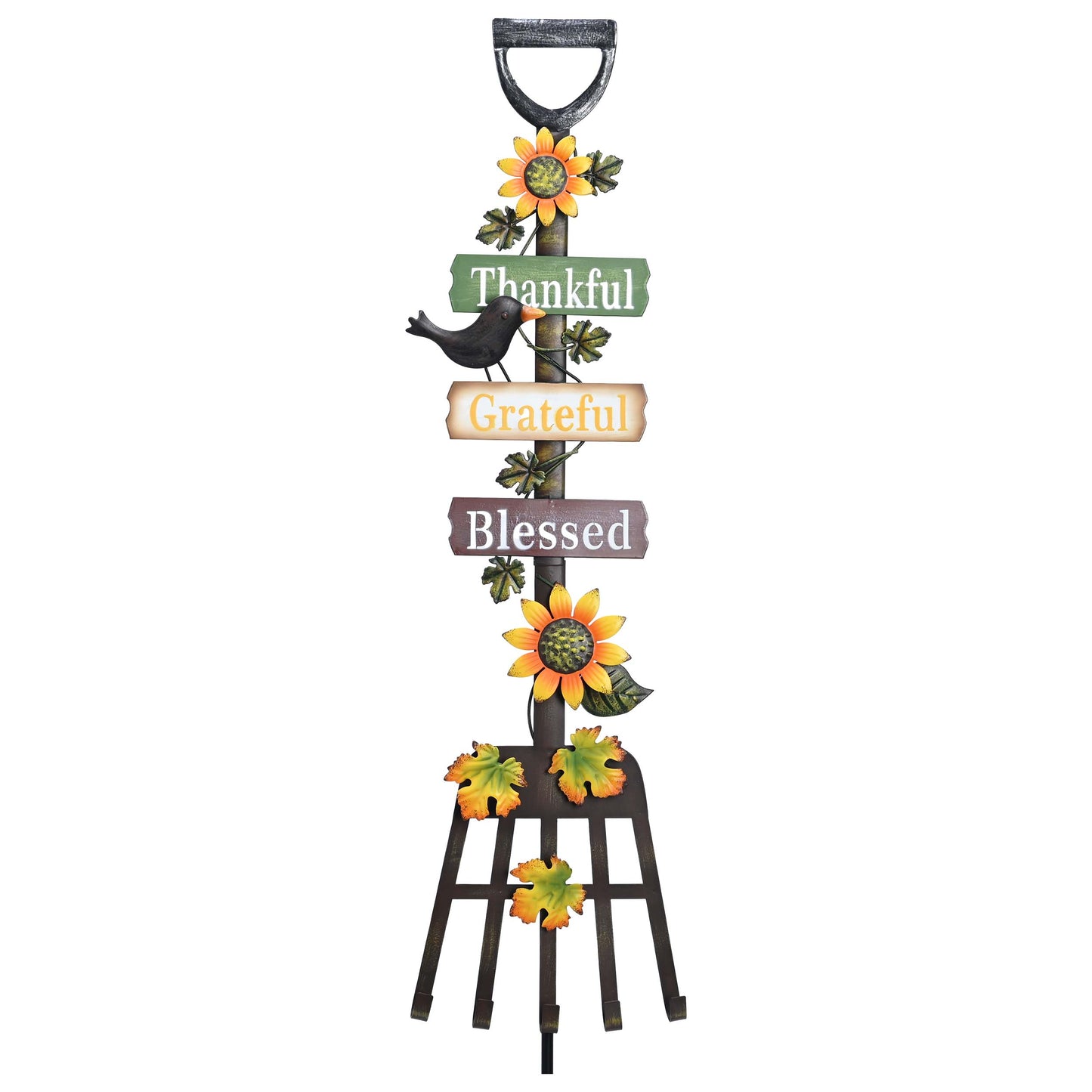 TERESA'S COLLECTIONS Fall Garden Stake, Thanksgiving Rake Decor Thankful Grateful Blessed Sunflower Yard Art for Lawn Patio Porch,30"