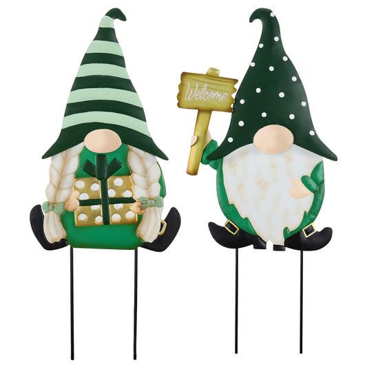 TERESA'S COLLECTIONS Outdoor Christmas Decorations for Home,2Pcs St. Patrick's Decor Green Gnome Stakes for Garden,Metal Yard Art Shamrock Gifts for Him Her,St. Patrick's Day Decorations for Porch,25"