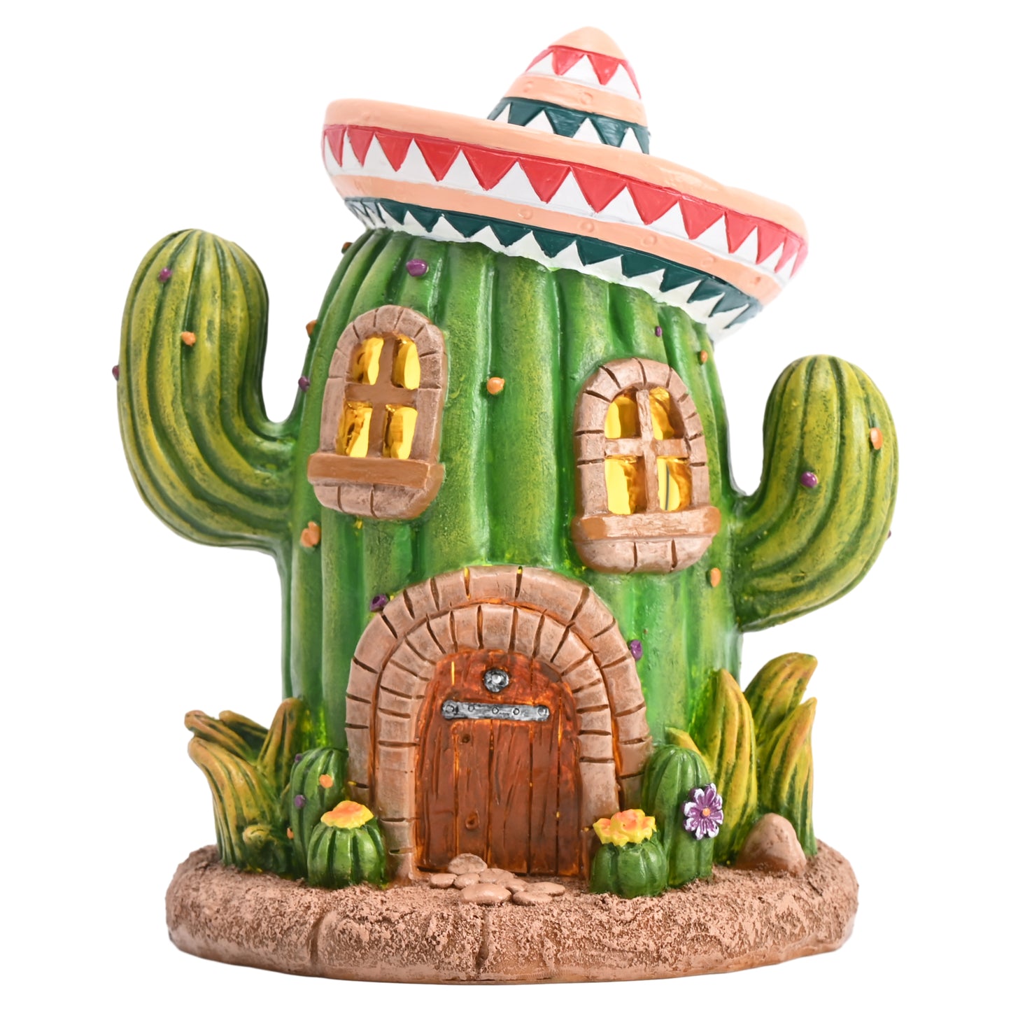 TERESA'S COLLECTIONS Garden Decor, Cactus Fairy House Cinco de Mayo Decor, Waterproof Resin Garden Statue, Cinco de Mayo Gift, Garden Gift, Indoor/Outdoor, 7.5"