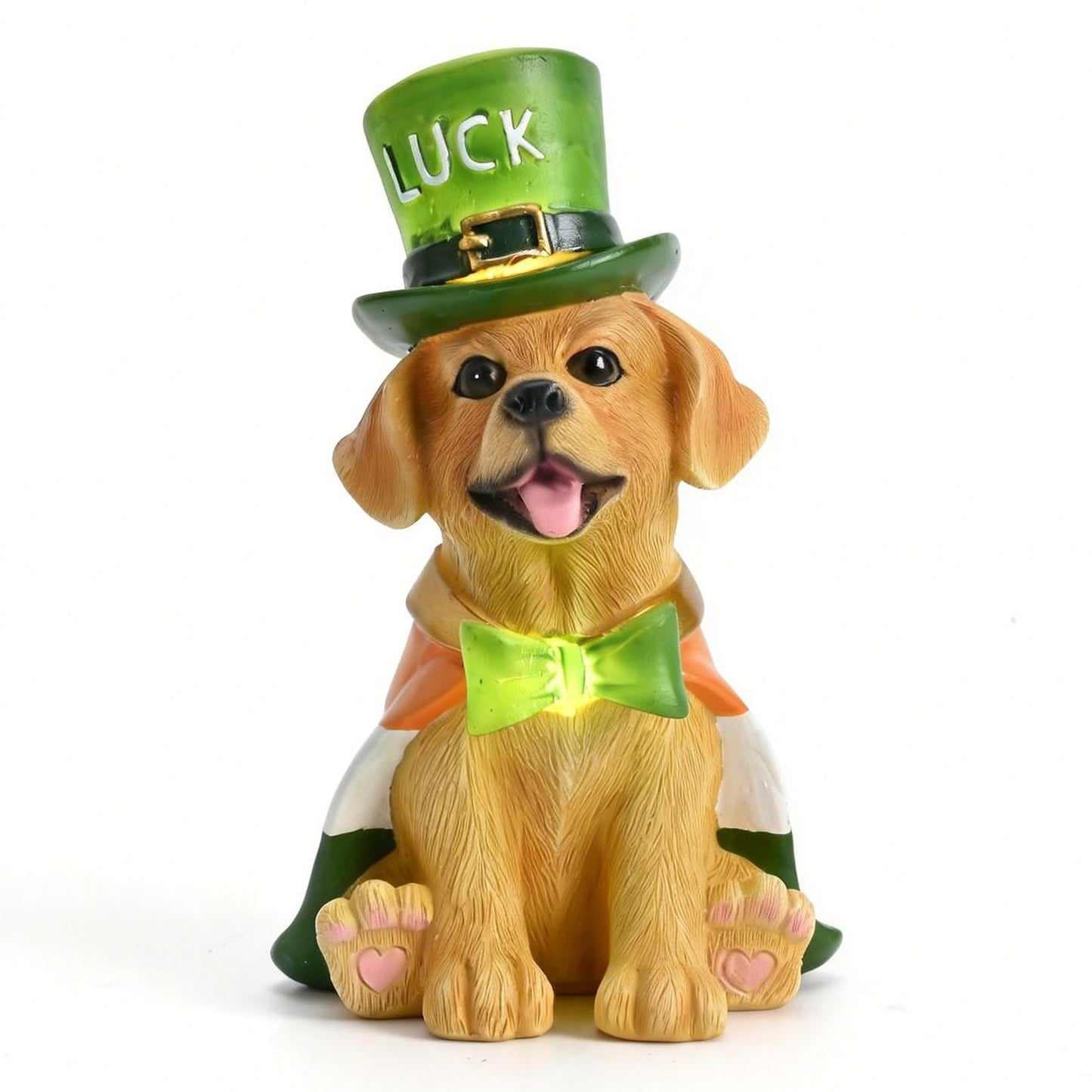 TERESA'S COLLECTIONS Saint Patrick's Day Decor, Dog Statue with Irish Costume and Solar Light, Waterproof Resin Garden Decor, Saint Patrick's Day Decor Gift for Party 8 Inch
