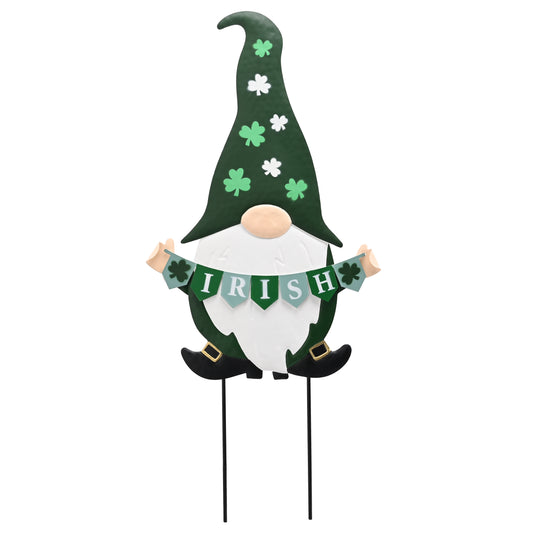 TERESA'S COLLECTIONS St. Patricks Decorations Outdoor for Home, Metal Garden Gnomes Decor Yard Stakes, Green Garden Stakes Gifts for Party,  Saint Patricks Yard Signs for Outside Lawn Porch Patio, 27"