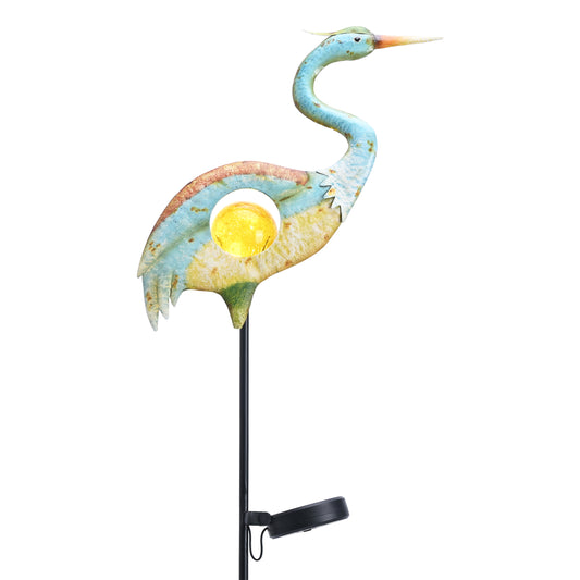 TERESA'S Collections Blue Heron Outdoor Solar Lights for Garde Decor, Metal Yard Decorations Outdoor Decorative Garden Stake for Outside, Yard Art Pathway Lights for Patio Decor 35",Gifts for Mom