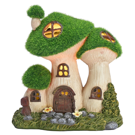 TERESA'S COLLECTIONS Garden Decor, Mushroom Fairy Garden House,Fairy House Decor, Waterproof Resin with Solar Lights, Garden Decor, Garden Gifts for Mom,Indoor/Outdoor,6.7"
