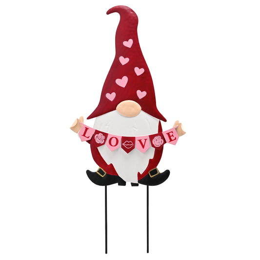 TERESA'S COLLECTIONS Valentine's Day Gnome Decor, 27" Metal Yard Stakes with LOVE Sign, Pink & Red Outdoor Garden Decor, Romantic Holiday Welcome Yard Signs for Lawn Porch Patio Home Decor