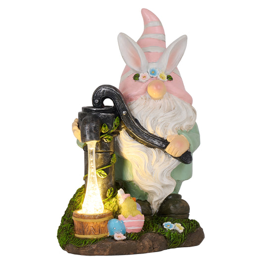 TERESA'S COLLECTIONS Easter Bunny Gnome Decorations with Solar Outdoor Light for Outside, Spring Resin Gnomes Figurines for Outdoor House Porch Balcony, Lawn Ornaments Gifts for Women Men Mom, 8"