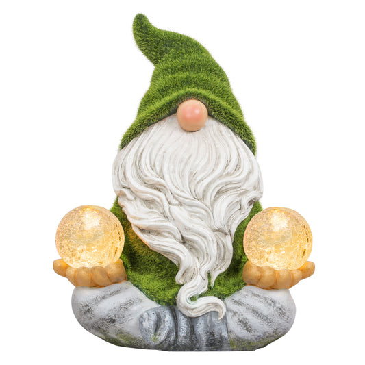 TERESA'S COLLECTIONS Garden Gnomes Decorations for Yard with Solar Lights, Large Resin Flocked Zen Garden Sculptures & Statues for Outdoor Front Porch Patio Santa Decor, Ideal Gifts, 6"