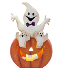 TERESA'S COLLECTIONS Halloween Decorations LED Jack-O-Lantern Pumpkin Lantern Battery Operated,Cute Spooky Orange Metal Lantern with Candle for Home,Yard,Table Top,Trick Or Treat,Gifts for Party,7"