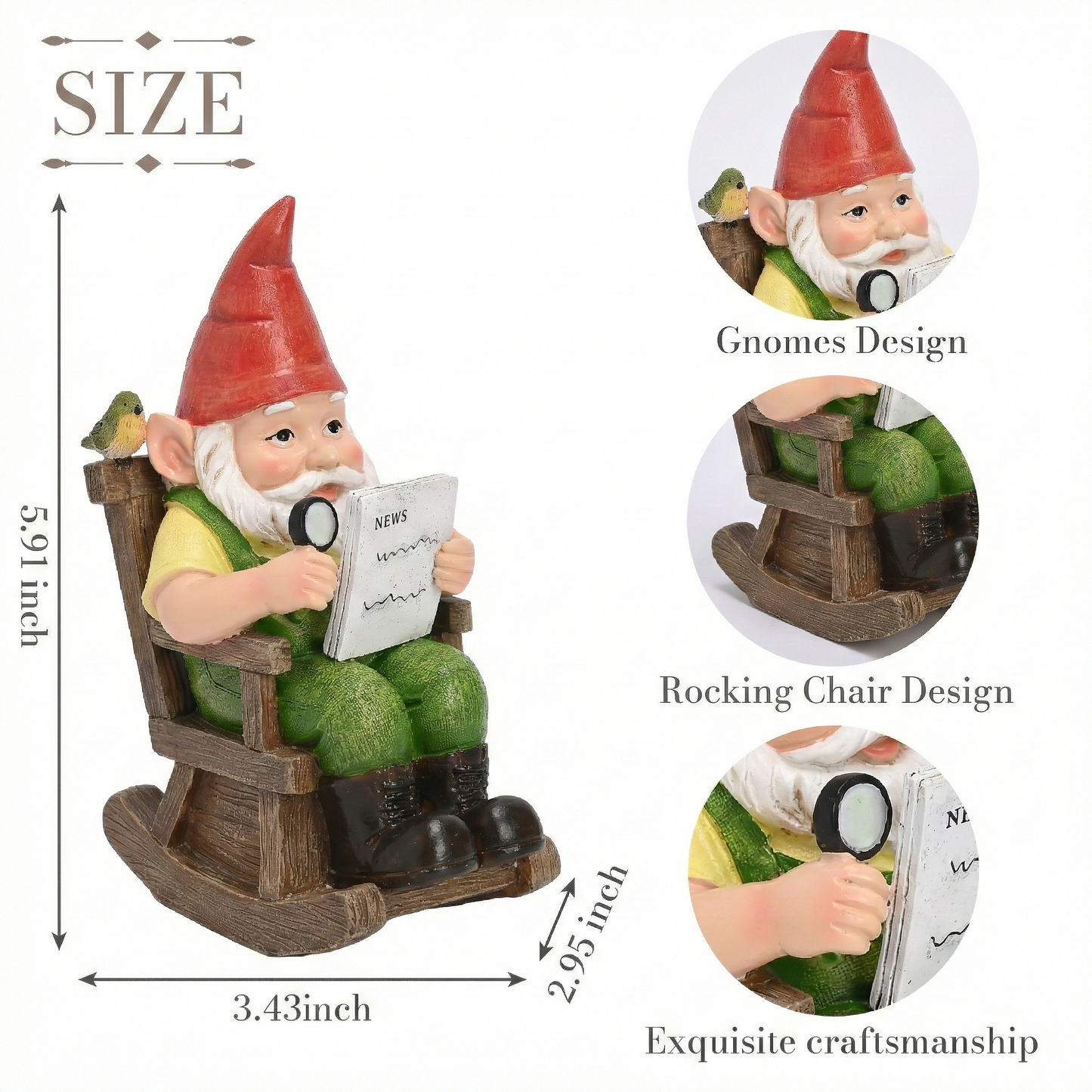 TERESA'S COLLECTIONS Garden Outdoor Decor,Gnomes sitting in a rocking chair reading a newspaper，Gnomes Garden Decor, Waterproof Resin Garden Statue, Garden Gift, Indoor/Outdoor,5.9"