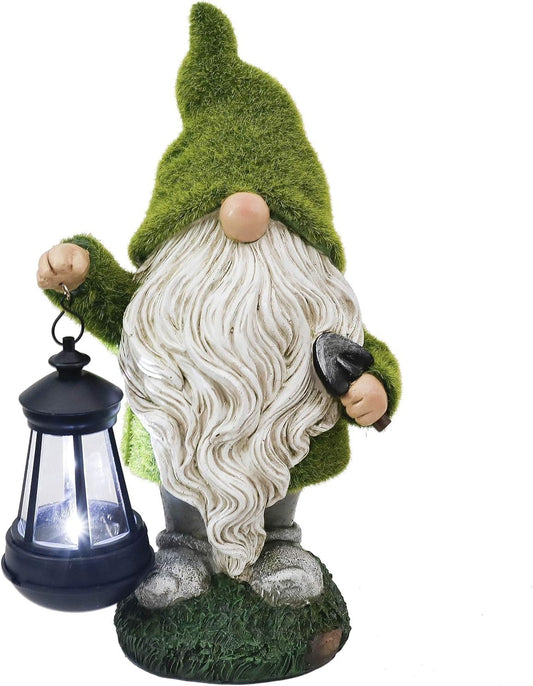 ERESA'S COLLECTIONS Christmas Outdoor Statue for Home, Resin Gnome Decorations with Solar Outdoor Lights for Garden Decor,Green Garden Sculptures & Statues for Front Patio Lawn, Gifts for Mom,8"