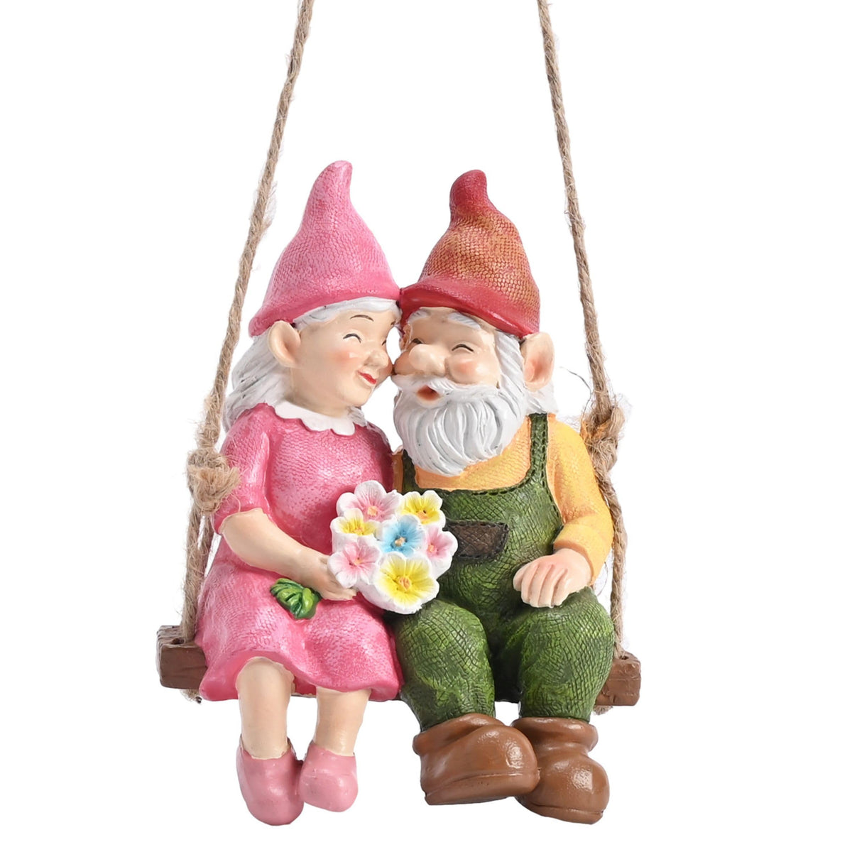 TERESA'S COLLECTIONS Mr and Mrs Christmas Gnome Couple Sitting on a Swing