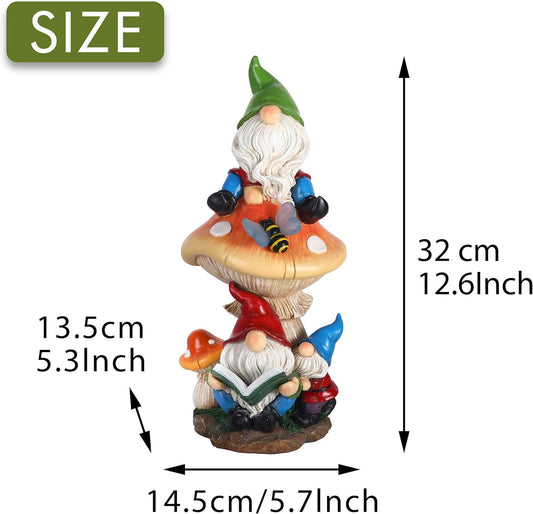 TERESA'S COLLECTIONS Garden Gnomes Statues Decorations for Yard with Solar Lights, Resin Santa Sculptures& Statues on Mushroom Reading Garden Outdoor for Patio Lawn Ornaments,Ideal Gifts 12.6"