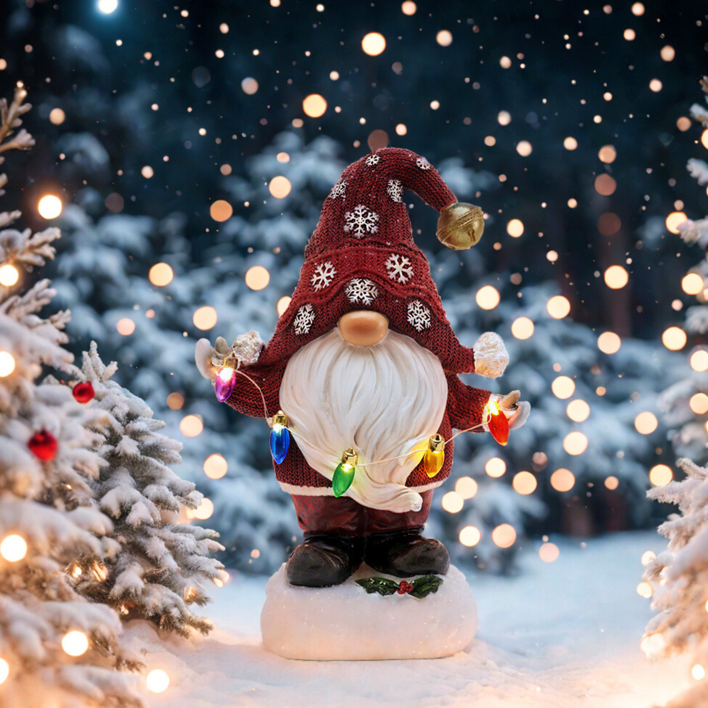 TERESA'S COLLECTIONS Outdoor Christmas Decorations Garden Gnome with LED Lights, Solar-Powered Outdoor Statue, Festive Red Decor, Durable Resin Ornaments Gift for Women and Man, 8.8"