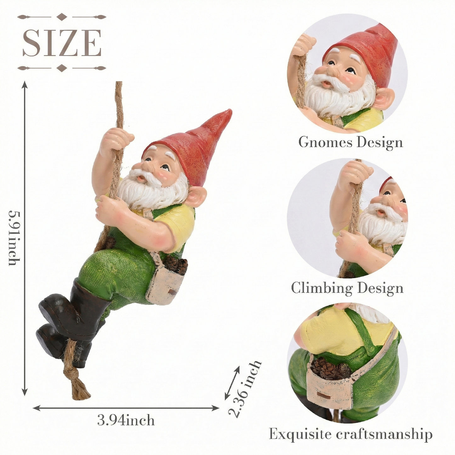 TERESA'S COLLECTIONS Garden Outdoor Decor,Hanging Gnomes Garden Decor,Climbing Gnomes Statue，Waterproof Resin Garden Statue, Garden Gift, Indoor/Outdoor,5.9"