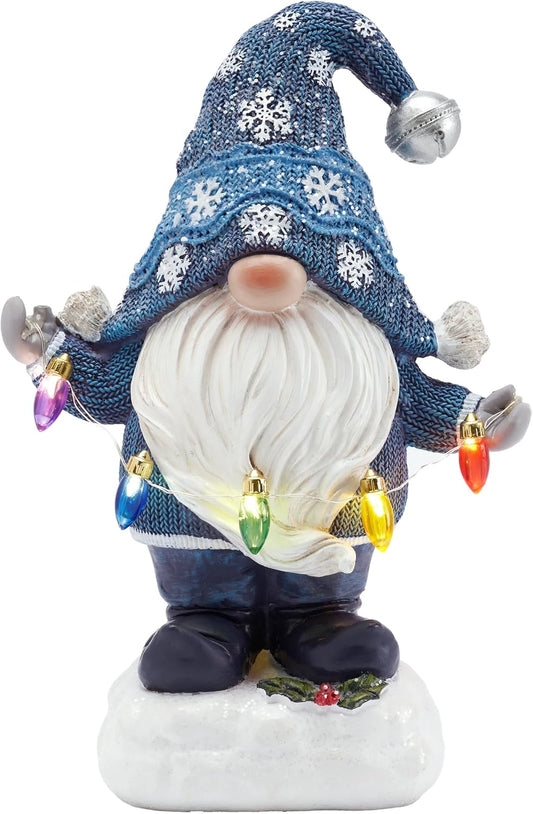 TERESA'S COLLECTIONS Outdoor Christmas Decorations with Solar Lights Waterproof, Blue Christmas Gnomes for Yard,Santa Garden Statue Snowflake for Front Door Party Decor, Merry Christmas Gift,8.8"