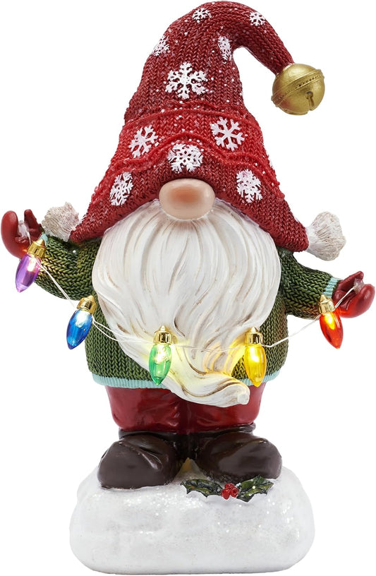 TERESA'S COLLECTIONS Outdoor Christmas Decorations with Solar Lights Waterproof, Red&Green Christmas Gnomes for Yard,Santa Garden Statue Snowflake for Front Door Party Decor, Merry Christmas Gift,8.8"